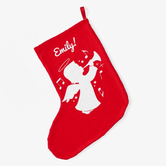 Holiday Angel blasing Trumpet Name individuell ein Großer Weihnachtsstrumpf (Rückseite (Hängend))