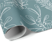 Holiday Aquamarin Floral Pattern Holly Mistletoe F Geschenkpapier (Rolleneckpunkt)