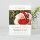 Holiday Baby Birth Elegantes Gold Script mit Foto Ankündigung (Stehend Vorderseite)