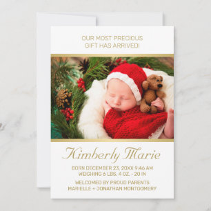 Holiday Baby Birth Elegantes Gold Script mit Foto Ankündigung