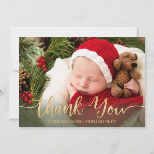 Holiday Baby Birth Gold Script Typografie Red Ankündigung (Vorderseite)