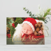 Holiday Baby Birth Gold Script Typografie Red Ankündigung (Stehend Vorderseite)