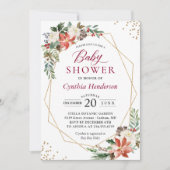 Holiday Baby Shows Xmas Poinsettia Floral Gold Einladung (Vorderseite)