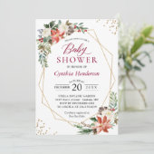 Holiday Baby Shows Xmas Poinsettia Floral Gold Einladung (Stehend Vorderseite)