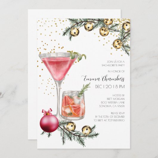 Holiday Bachelorette Cocktail Party Einladung (Vorne/Hinten)