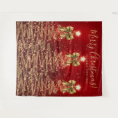 Holiday Backdrop Gold Red Christmas Trees w/ Bows Wandteppich (Vorderseite (Horizontal))