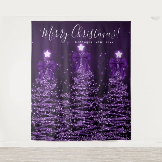 Holiday Backdrop Purple Christmas Trees Bows Wandteppich (Vorderseite)