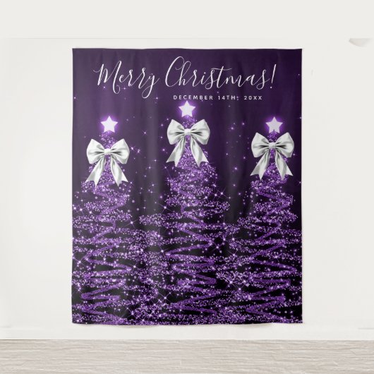 Holiday Backdrop Purple Christmas Trees Silver Wandteppich (Vorderseite)
