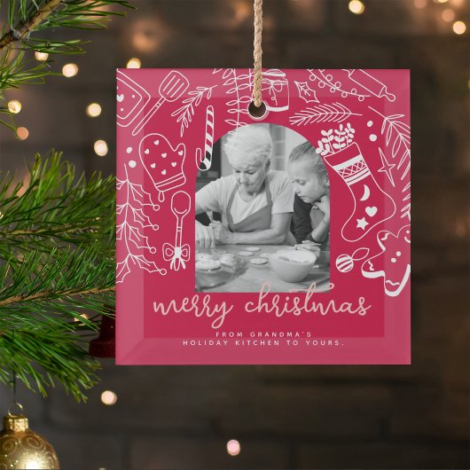 Holiday Baking Red Hand Drawn Christmas Photo Ornament Aus Glas