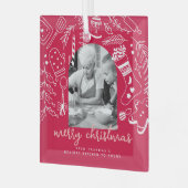 Holiday Baking Red Hand Drawn Christmas Photo Ornament Aus Glas (Vorderseite links)