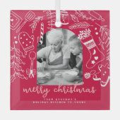 Holiday Baking Red Hand Drawn Christmas Photo Ornament Aus Glas (Vorderseite)