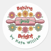Holiday Baking Spirituosen hellen Blumenretro Runder Aufkleber (Vorderseite)