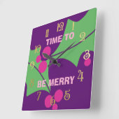 Holiday Be Merry Pink Purple Green Holly Numbers Quadratische Wanduhr (Winkel)