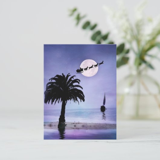 Holiday Beach Sailboat mit Santa Postkarte (Stehend Vorderseite)