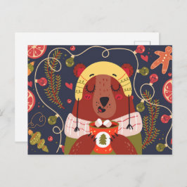Holiday Bear Drinks Hot Cocoa Postkarte