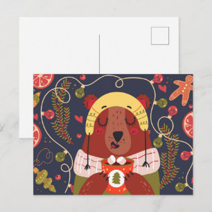 Holiday Bear Drinks Hot Cocoa Postkarte