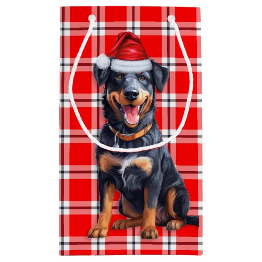 Holiday Beauceron Dog und Red Karierten Weihnachte Kleine Geschenktüte (Rückseite)