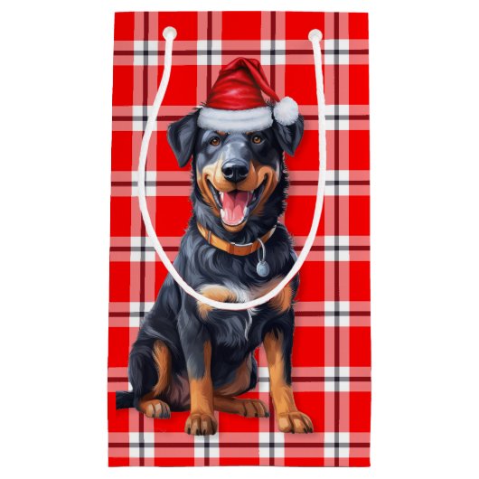 Holiday Beauceron Dog und Red Karierten Weihnachte Kleine Geschenktüte (Vorderseite)
