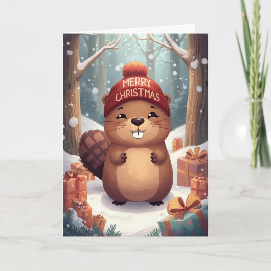 Holiday Beaver Greeting Feiertagskarte (Vorderseite)