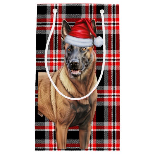 Holiday Belgisch Malinois Dog Karierte Weihnachten Kleine Geschenktüte (Vorderseite)