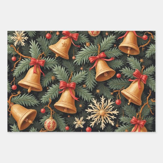 Holiday Bells, Decorative Christmas Pattern, Geschenkpapier Set (Vorderseite 2)