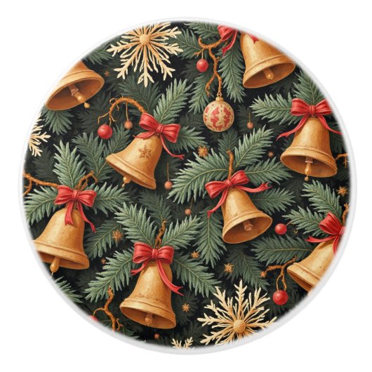 Holiday Bells, Decorative Christmas Pattern, Keramikknauf (Vorderseite)