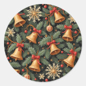 Holiday Bells, Decorative Christmas Pattern, Runder Aufkleber (Vorderseite)