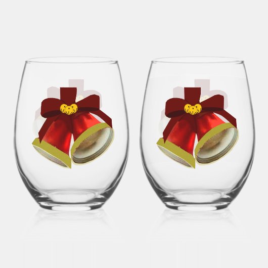 Holiday Bells Stemless Wine Glass Set Weinglas Ohne Stiel (Vorderseite)