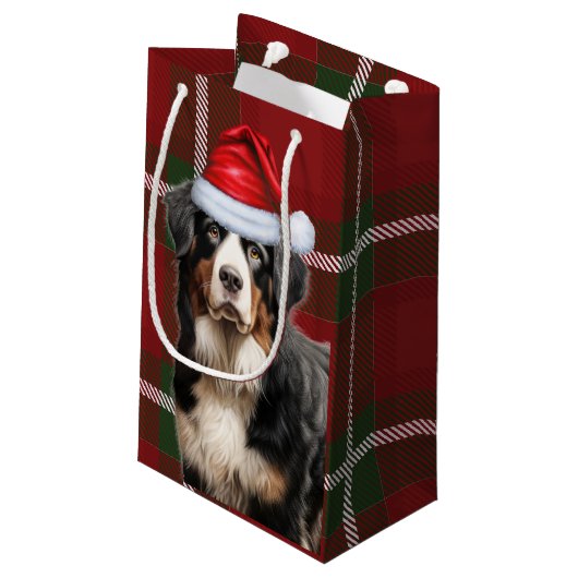 Holiday Bernese Mountain Dog Fun Karierte Weihnach Kleine Geschenktüte (Rückseite Schrägansicht)