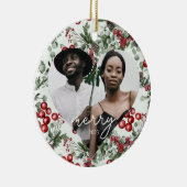 Holiday Berries and Greenery Herz Foto Keramik Ornament (Rechts)