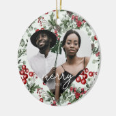 Holiday Berries and Greenery Herz Foto Keramik Ornament (Links)