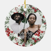 Holiday Berries and Greenery Herz Foto Keramik Ornament (Hinten)