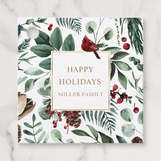 Holiday Berries Greenery Happy Holidays Geschenkanhänger (Vorderseite)