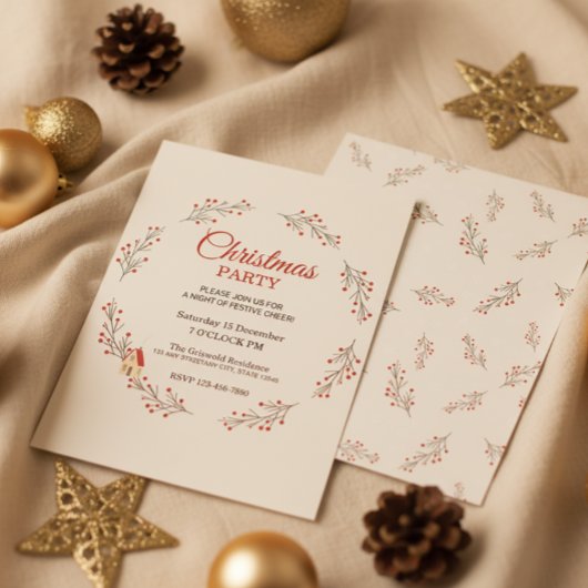 Holiday Berry Branch Christmas Party Invitation Einladung