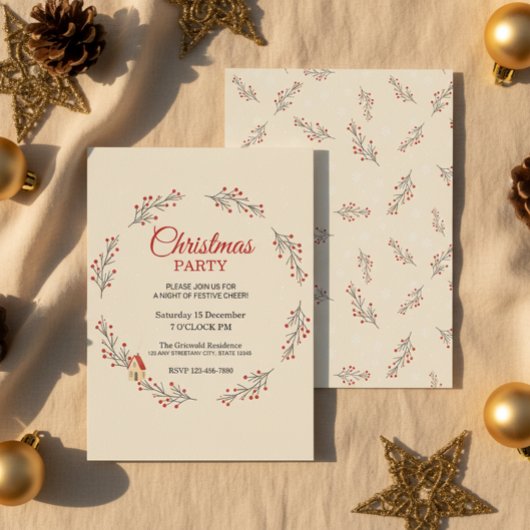 Holiday Berry Branch Christmas Party Invitation Einladung