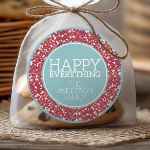Holiday Berry Wreath mit Happy Everything Runder Aufkleber