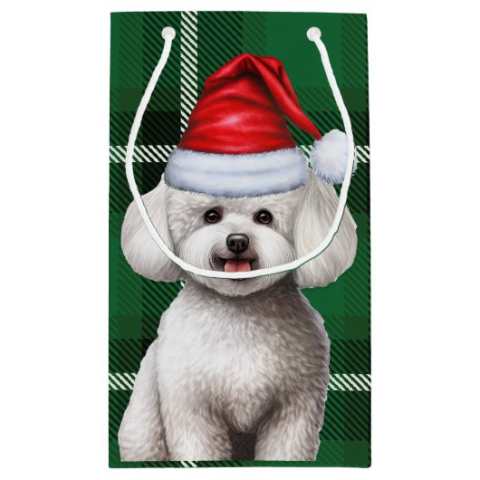 Holiday Bichon Frise Dog Green Karierte Weihnachte Kleine Geschenktüte (Rückseite)