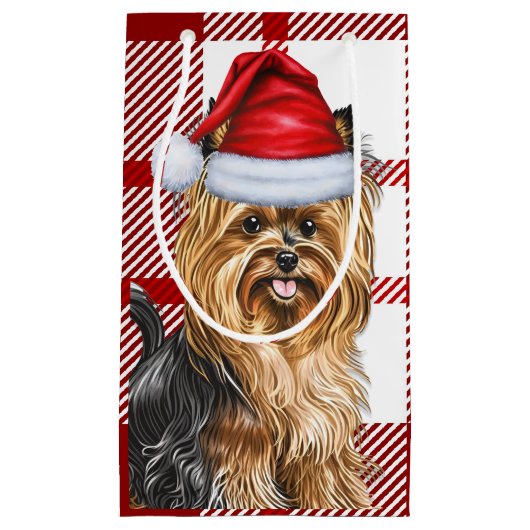 Holiday Biewer Terrier Dog Karierte Weihnachten Kleine Geschenktüte (Vorderseite)
