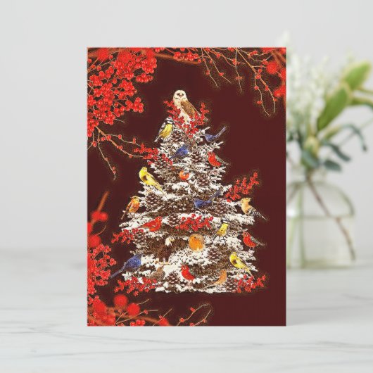 Holiday Bird Tree Feiertagskarte (Stehend Vorderseite)