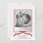 Holiday Birth Ankündigung Bow Polka Dot (Vorderseite)