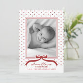 Holiday Birth Ankündigung Bow Polka Dot (Stehend Vorderseite)