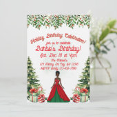 Holiday Birthday Celebration Black Doll Einladung (Stehend Vorderseite)