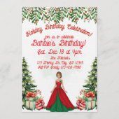 Holiday Birthday Celebration Brunette Doll Einladung (Vorderseite)