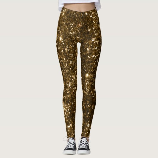Holiday Black and Gold Imitate Glitzer Weihnachten Leggings (Vorderseite)