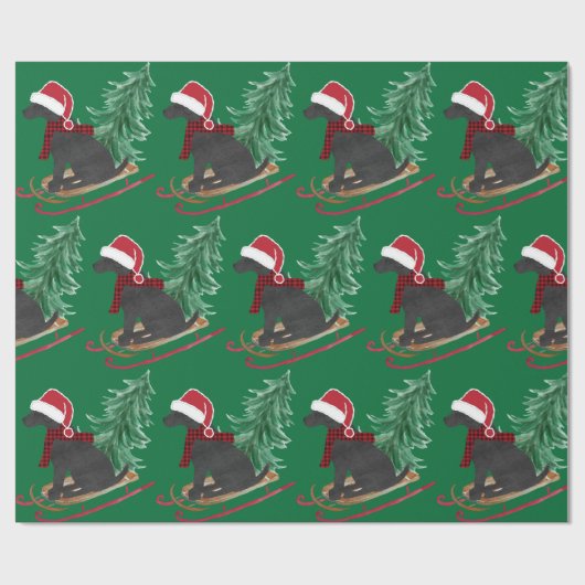 Holiday Black Lab Xmas Tree Schlitten Geschenkpapier (Flach)