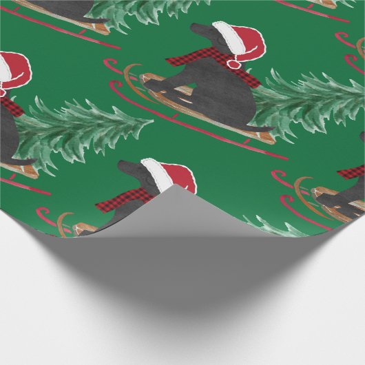 Holiday Black Lab Xmas Tree Schlitten Geschenkpapier (Ecke)