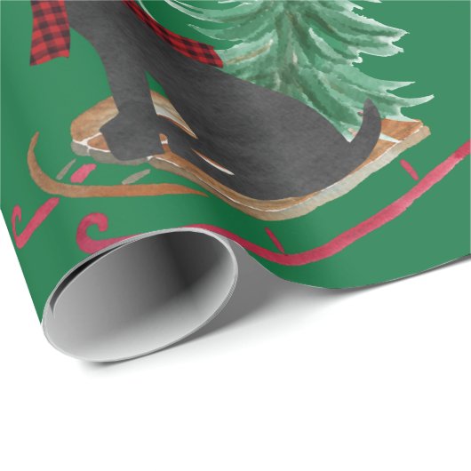 Holiday Black Lab Xmas Tree Schlitten Geschenkpapier (Rolleneckpunkt)