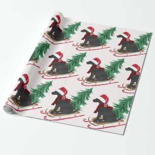Holiday Black Lab Xmas Tree Schlitten Geschenkpapier