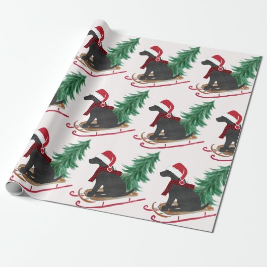 Holiday Black Lab Xmas Tree Schlitten Geschenkpapier (Ungerollt)
