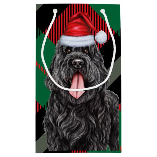 Holiday Black Russian Terrier Karierte Weihnachten Kleine Geschenktüte (Rückseite)